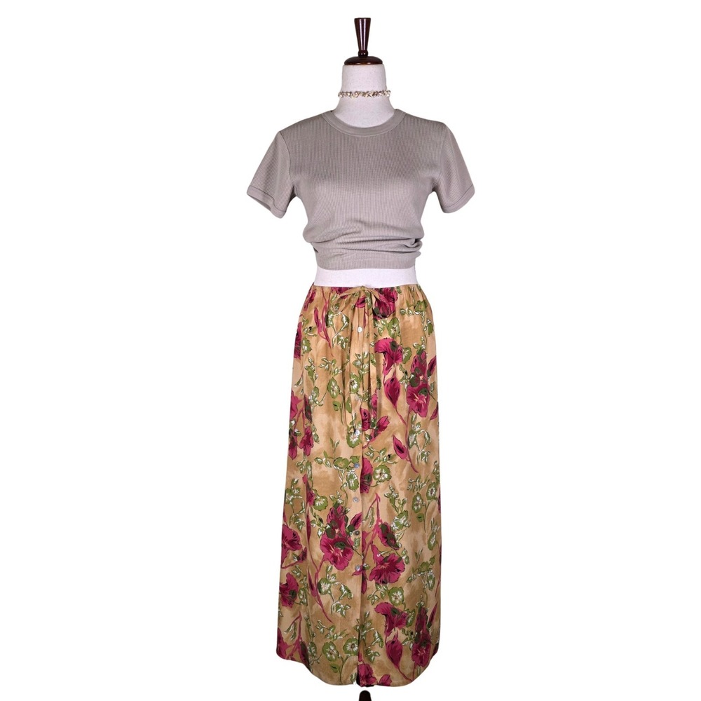 Vintage 90s Slip Skirt Size M‎ Floral Button Front Midi Soft Grunge Fairy Y2K